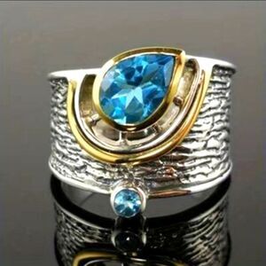 Unisex Water Drop Ring Ethnic Jewelry Trendy Look Zirconia Gemstone Wide Ring